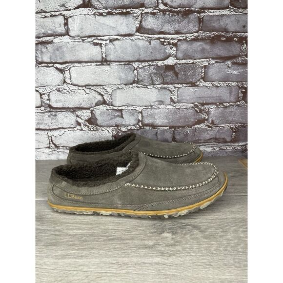 L.L. Bean Ash Gray Suede Fur Lined Mountain Moccasin Winter Slippers Men Sz 11M - Picture 13 of 16